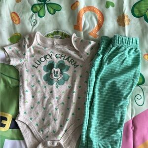 ☘️Disney Baby Grey and Green Mickey Mouse Onesie☘️